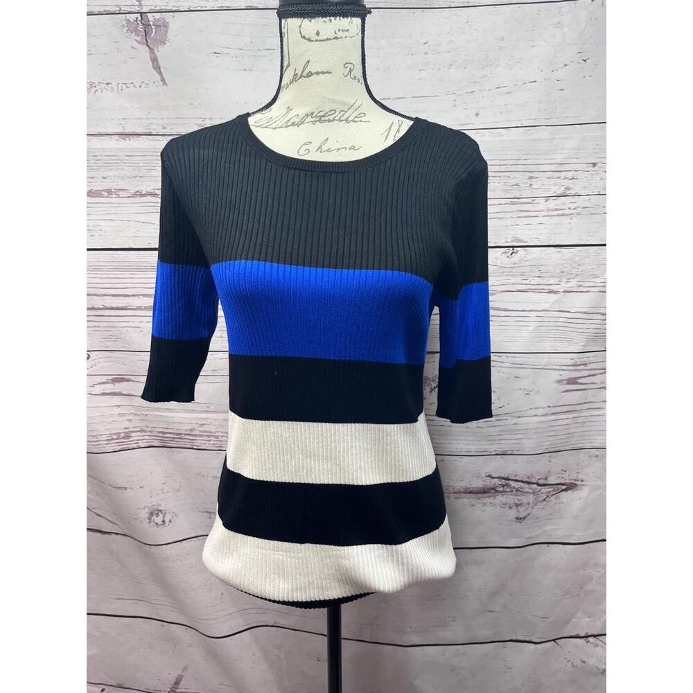 Express‎ Black White Blue Ribbed Knit XL Sweater